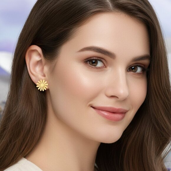 🆕️Minimalist Daisy Flower Stud Dainty Earrings 18K Gold Plated Stainless Steel - Picture 3 of 13